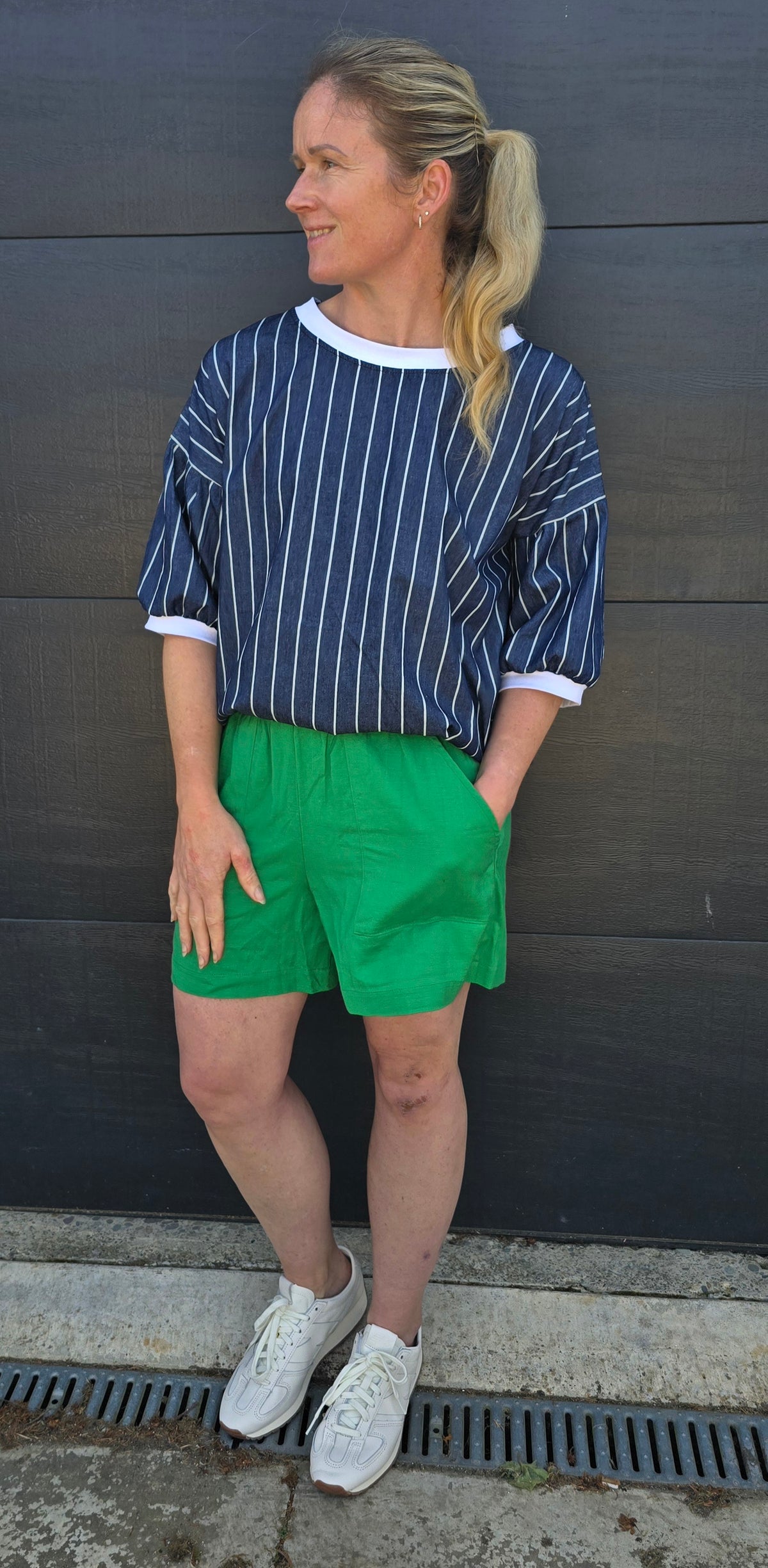 Peony Top- denim stripe