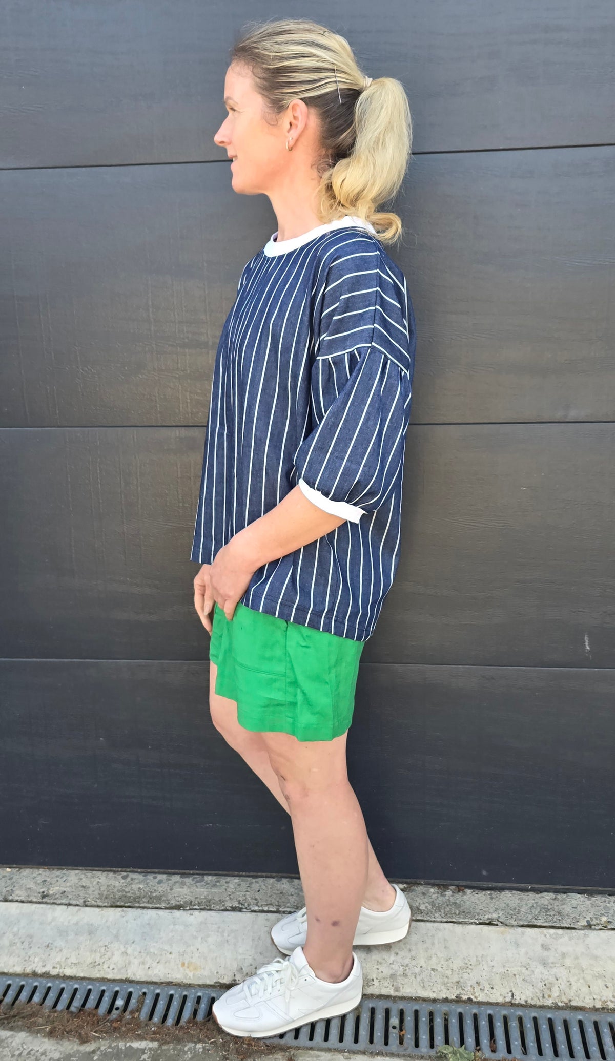 Peony Top- denim stripe