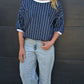 Peony Top- denim stripe