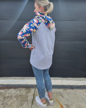 Meila hoodie - grey/floral/stripe