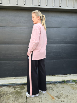 Stripe wide leg Jogger black/blush