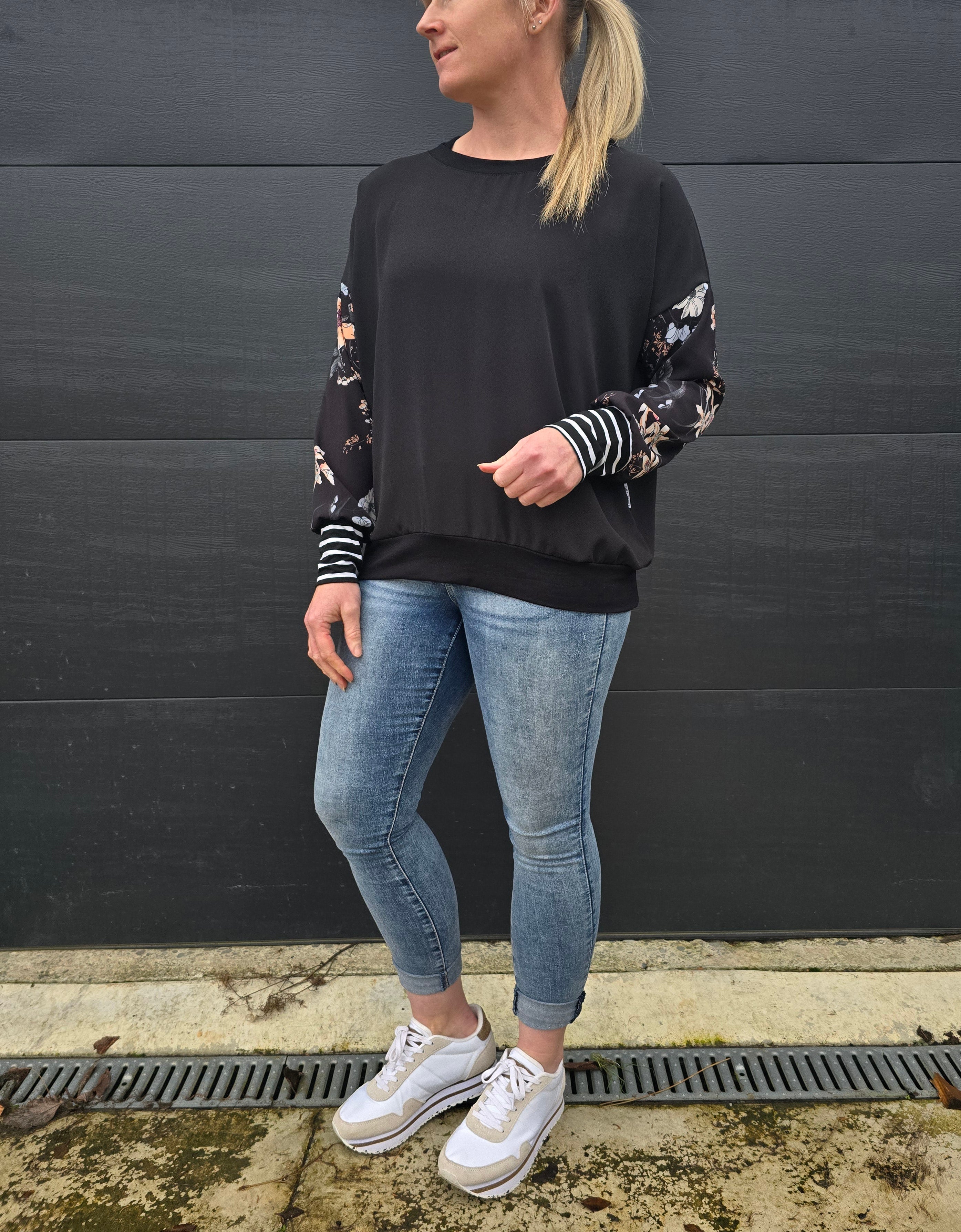 Gracie Top - black/floral/ stripe