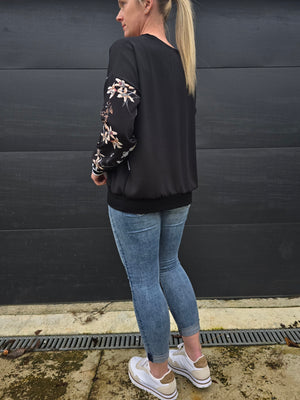 Gracie Top - black/floral/ stripe