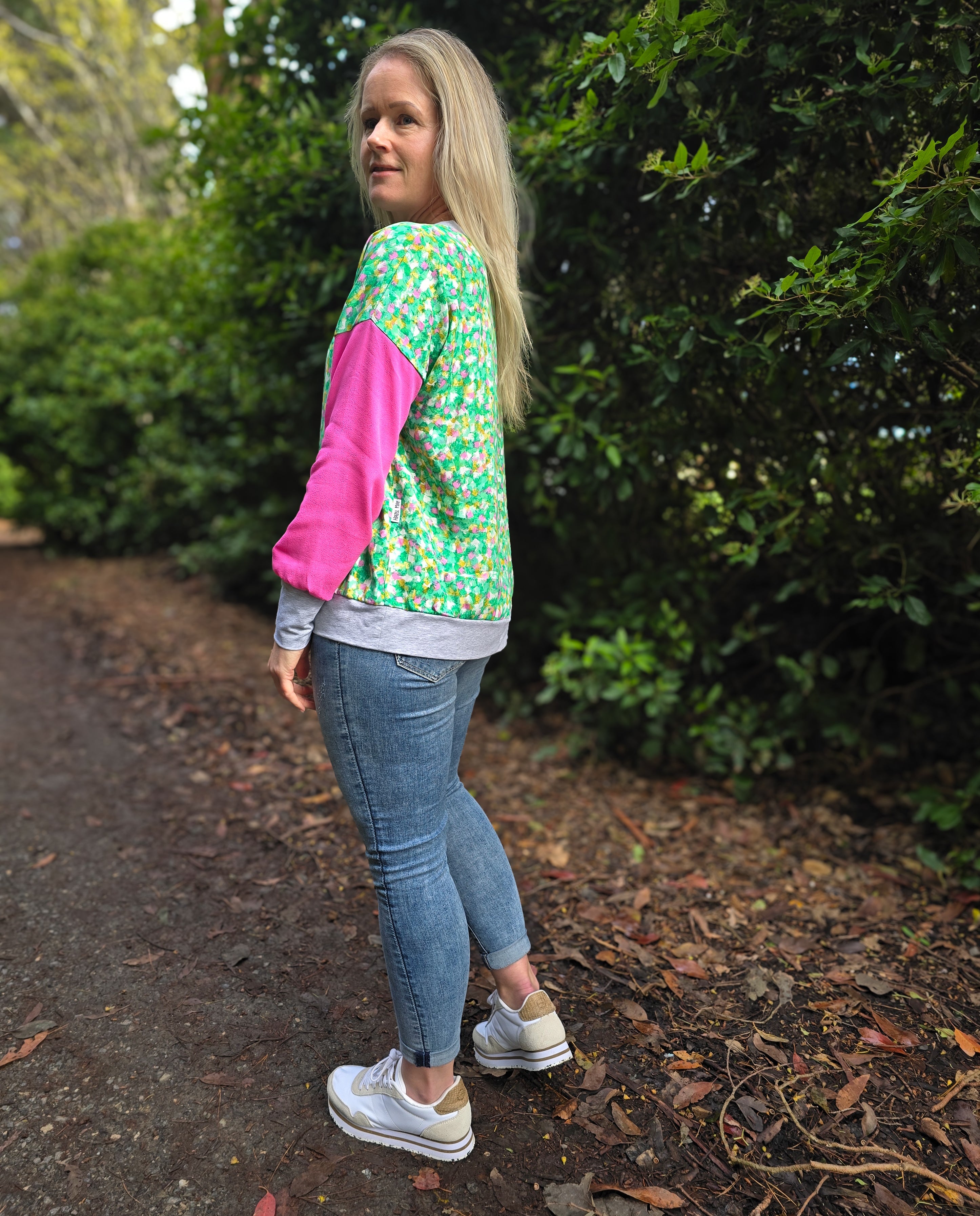 Gracie Top - green/pink/grey marle