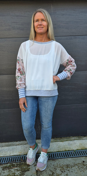 Gracie Top - white/floral/ stripe