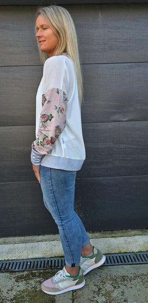 Gracie Top - white/floral/ stripe