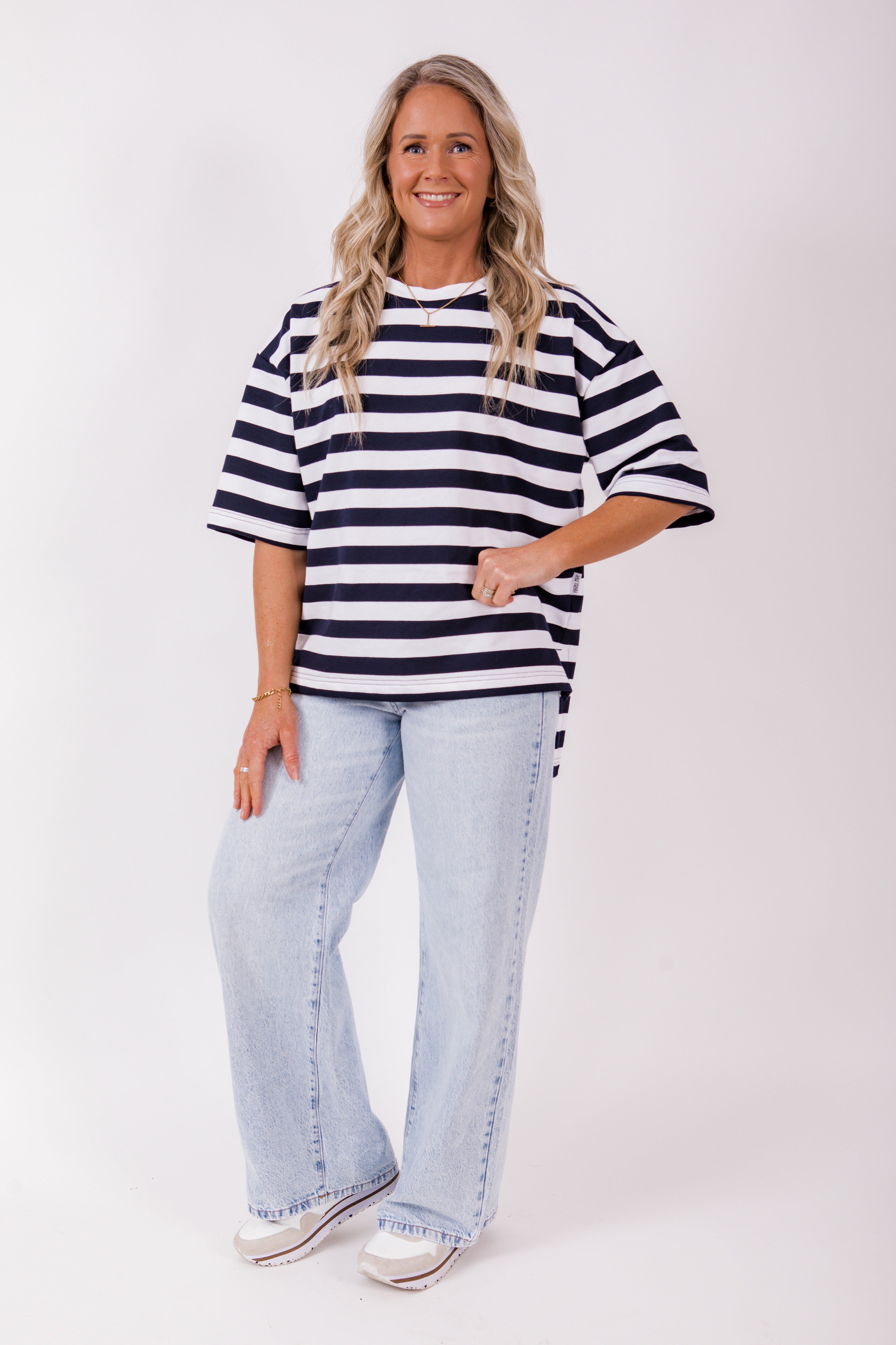 Weekender short sleeve sweat- Navy & white stripe