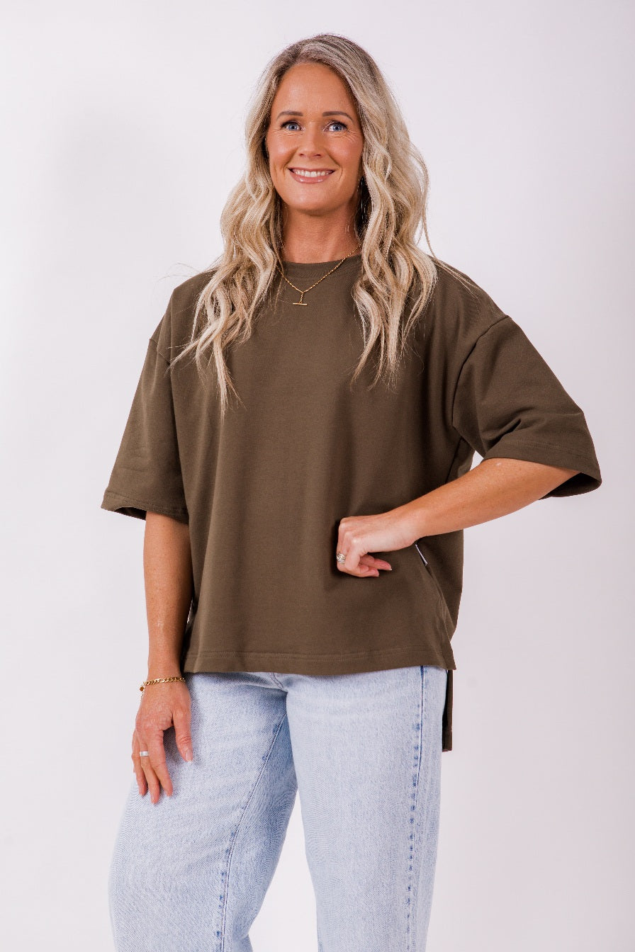 Weekender short sleeve sweat- khaki
