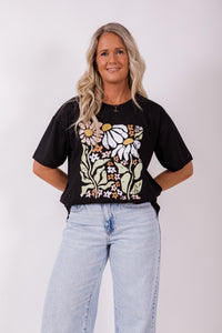 Boxy Tee - Blk/floral frame
