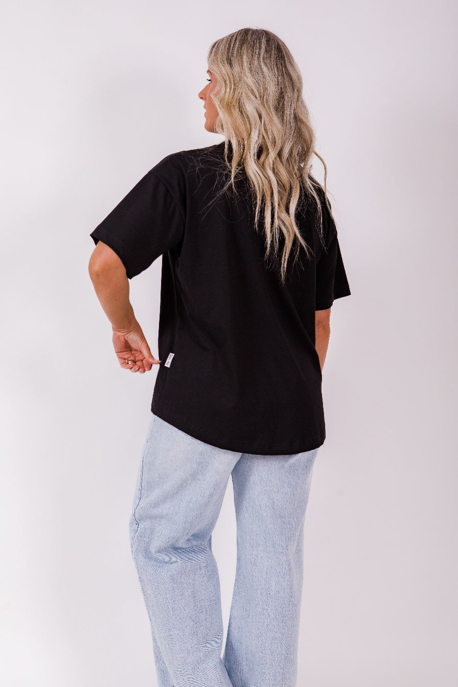 Boxy Tee - Blk/floral frame