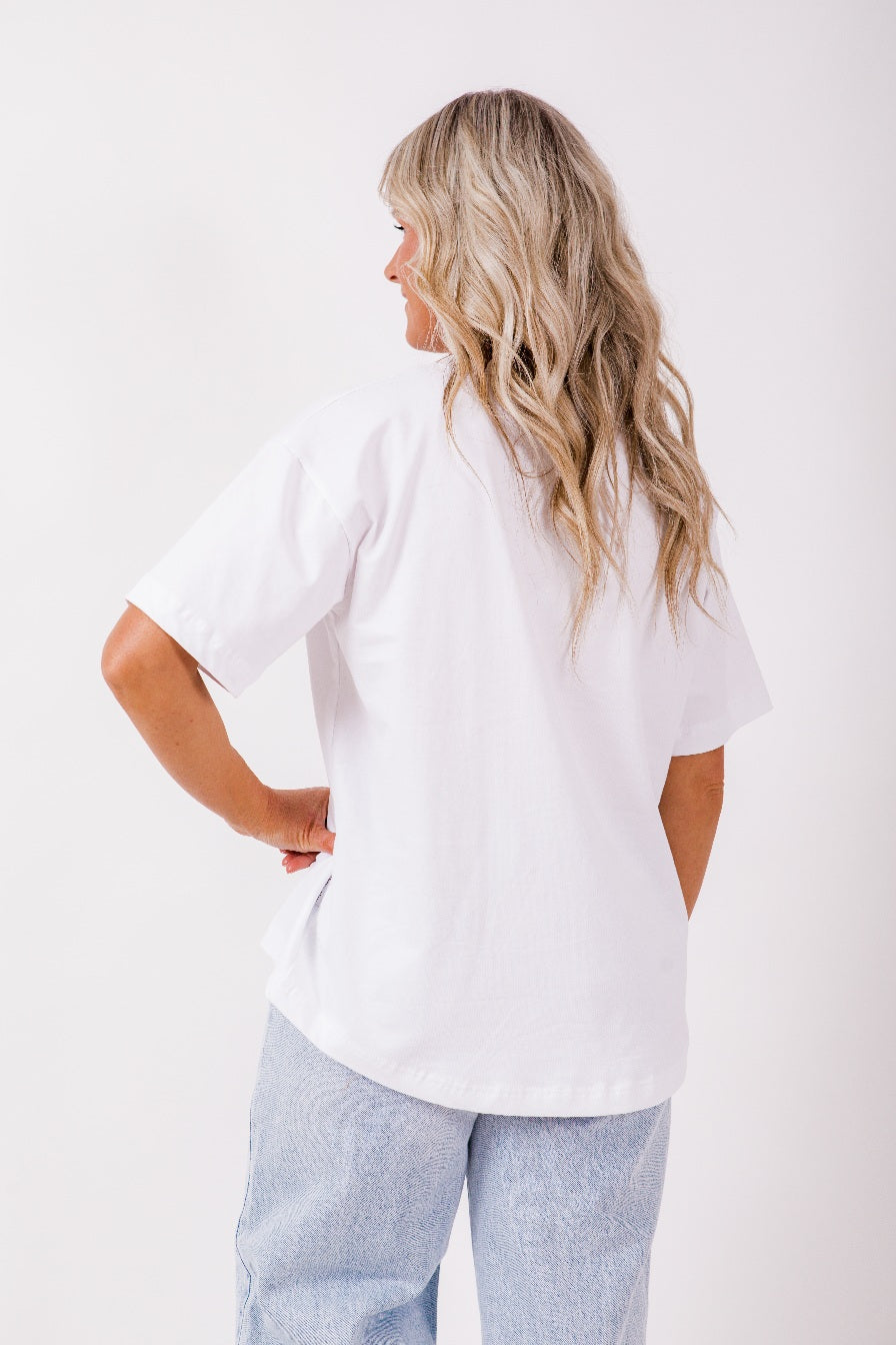 Boxy Tee - White/Chocolate line floral