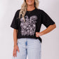 Boxy Tee - Blk/white line floral