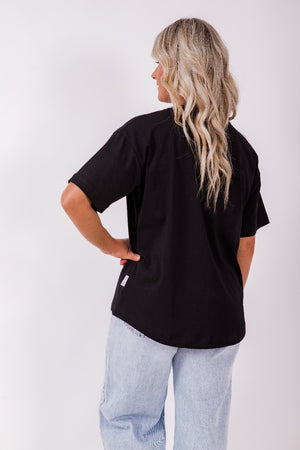 Boxy Tee - Blk/white line floral