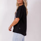 Boxy Tee - Blk/white line floral