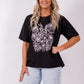 Boxy Tee - Blk/white line floral