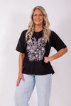 Boxy Tee - Blk/white line floral