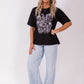 Boxy Tee - Blk/white line floral