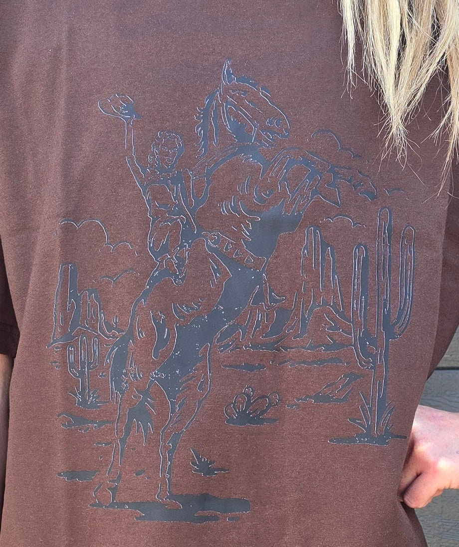 Boxy Tee - Chocolate/ cow girl-Blk