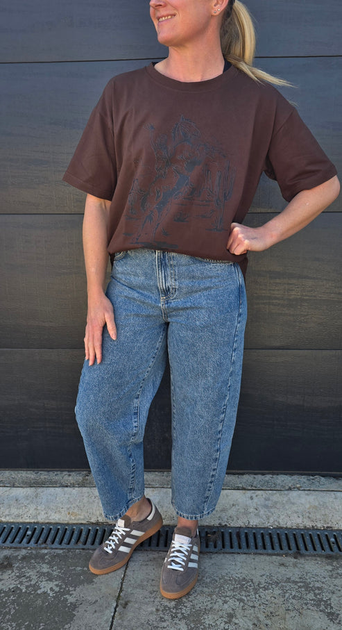 Boxy Tee - Chocolate/ cow girl-Blk