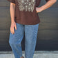 Boxy Tee - Chocolate/cream line floral