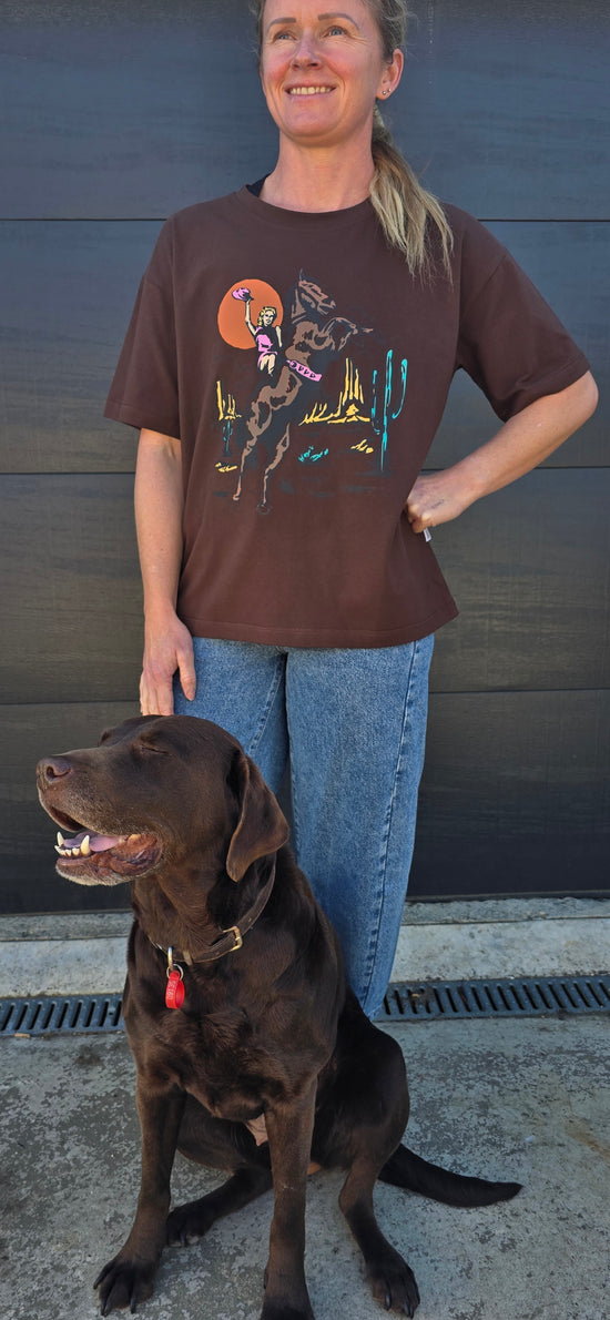 Boxy Tee - Chocolate/cow girl colour