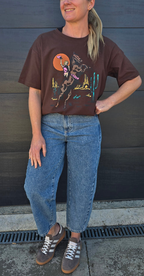 Boxy Tee - Chocolate/cow girl colour