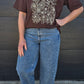Boxy Tee - Chocolate/cream line floral