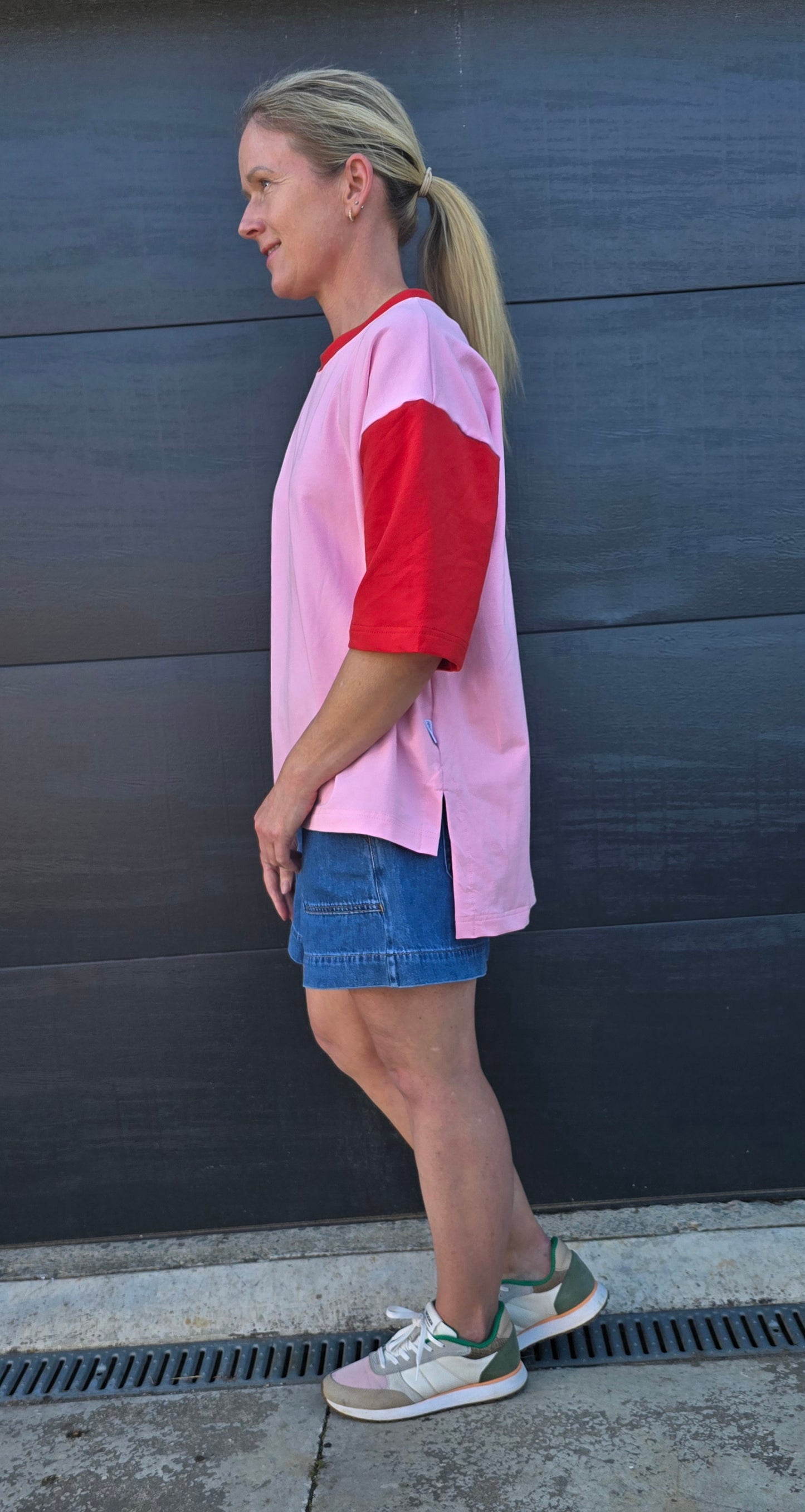 Weekender short sleeve sweat- pink & paprika