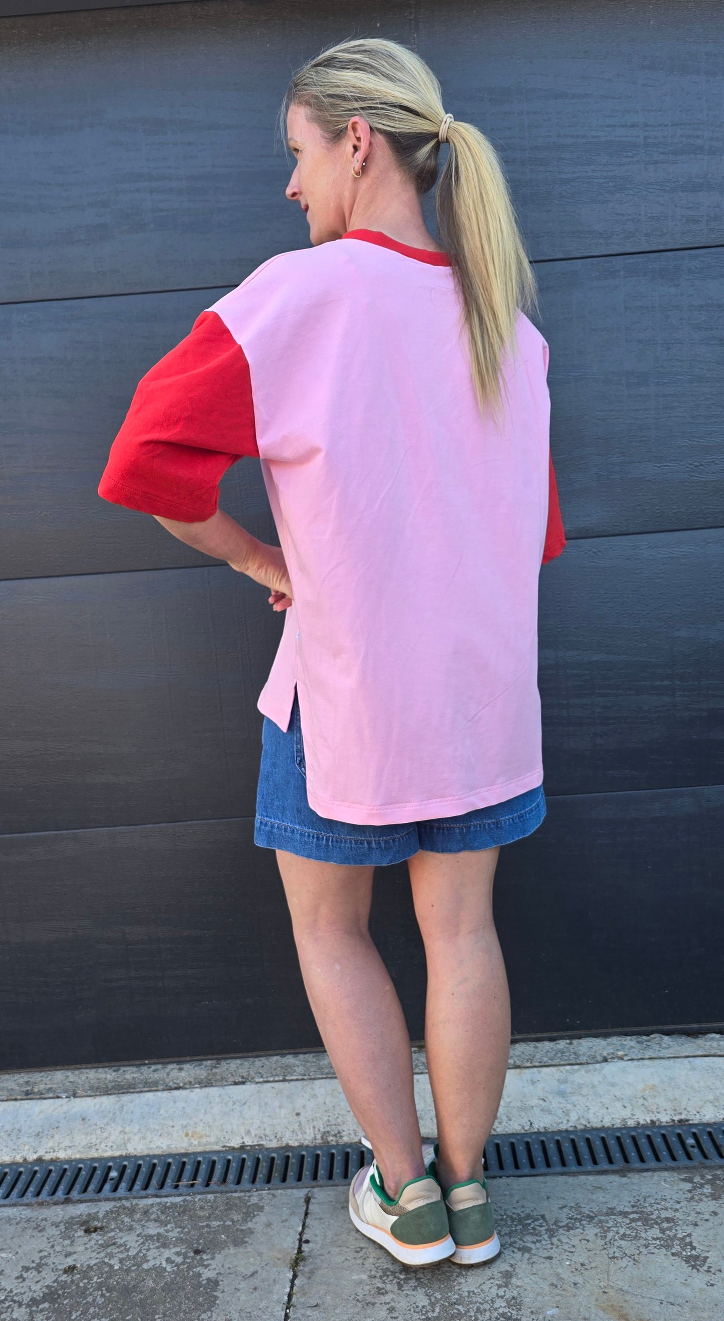 Weekender short sleeve sweat- pink & paprika