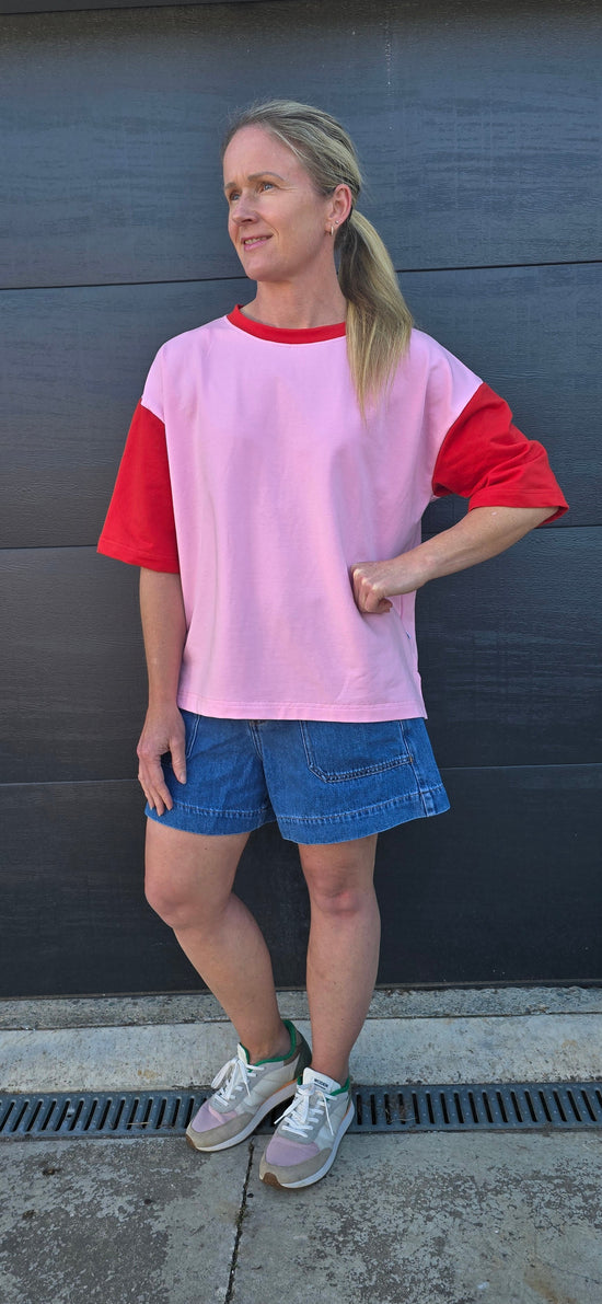 Weekender short sleeve sweat- pink & paprika