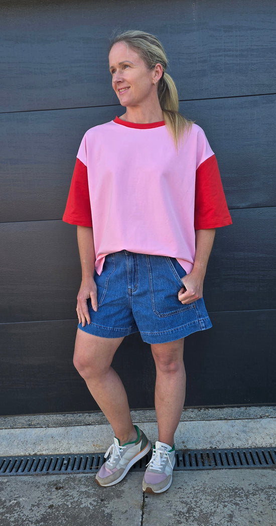 Weekender short sleeve sweat- pink & paprika