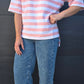 Weekender short sleeve sweat- pink & white stripe