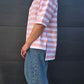 Weekender short sleeve sweat- pink & white stripe