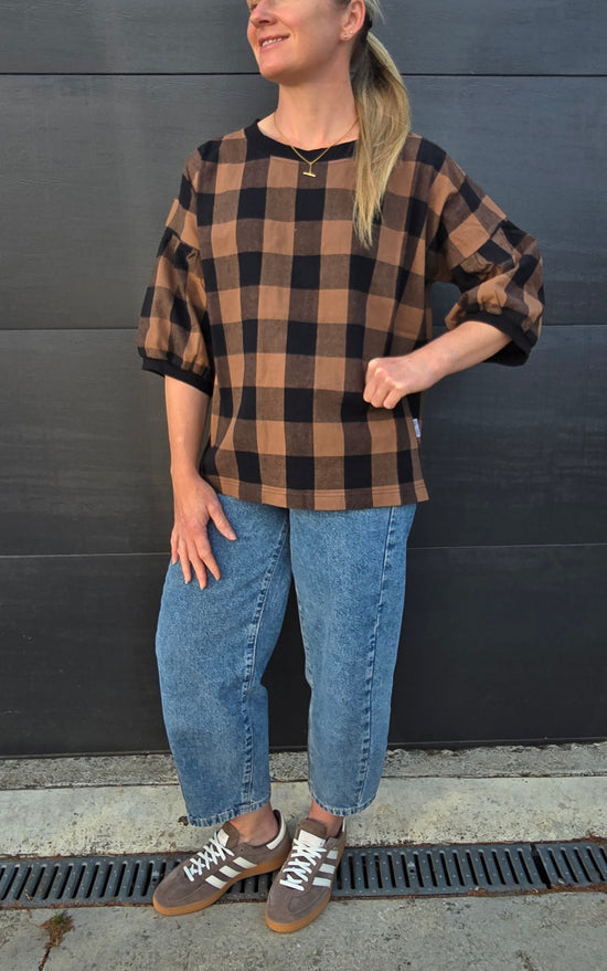 Peony Top- Black/nutmeg check