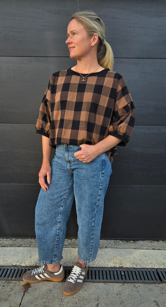 Peony Top- Black/nutmeg check