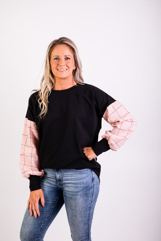 Taylor Top - black/ blush check