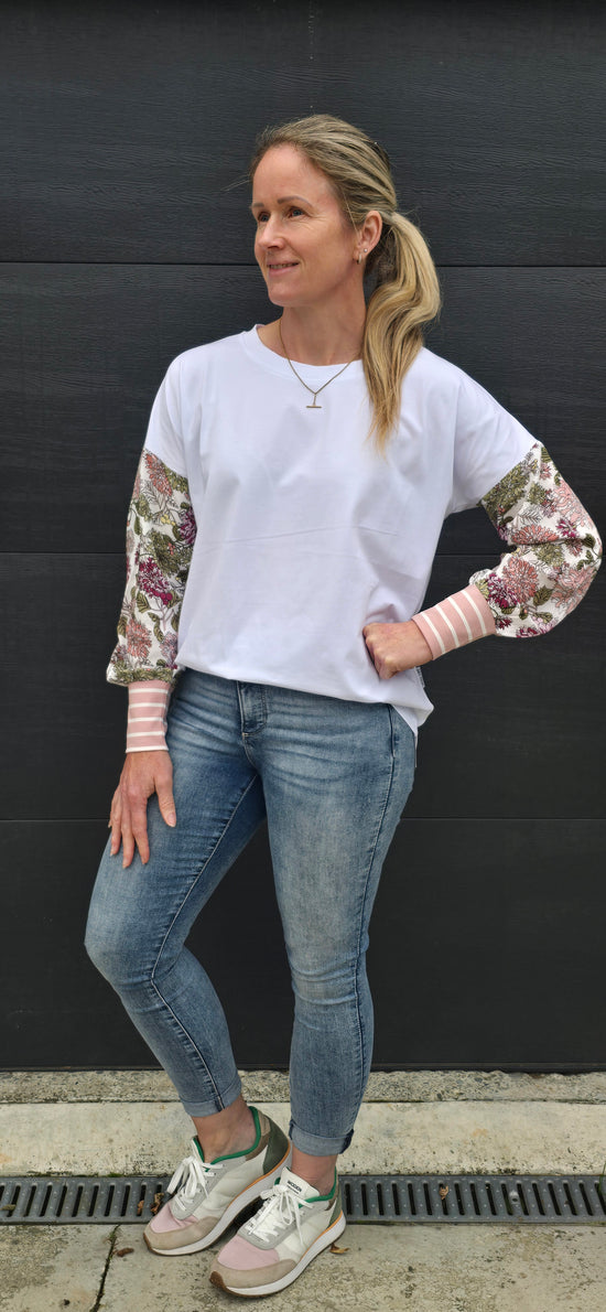 Taylor Top - white & white floral