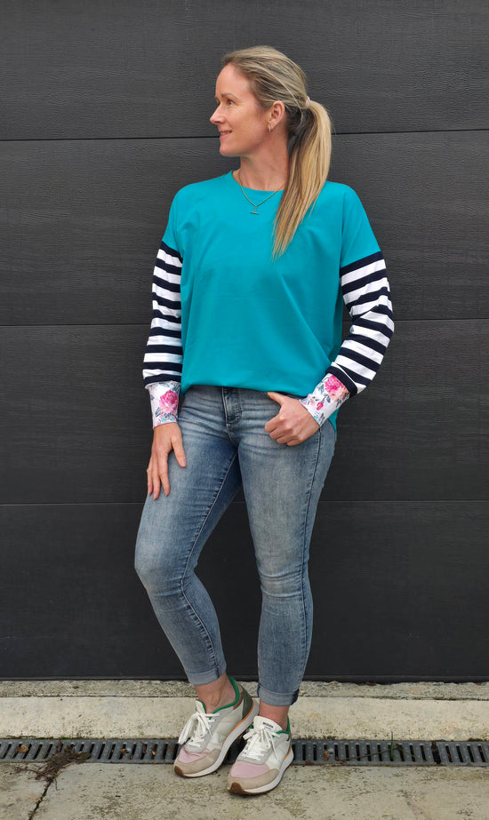 Taylor Top - Turquoise/stripe/floral