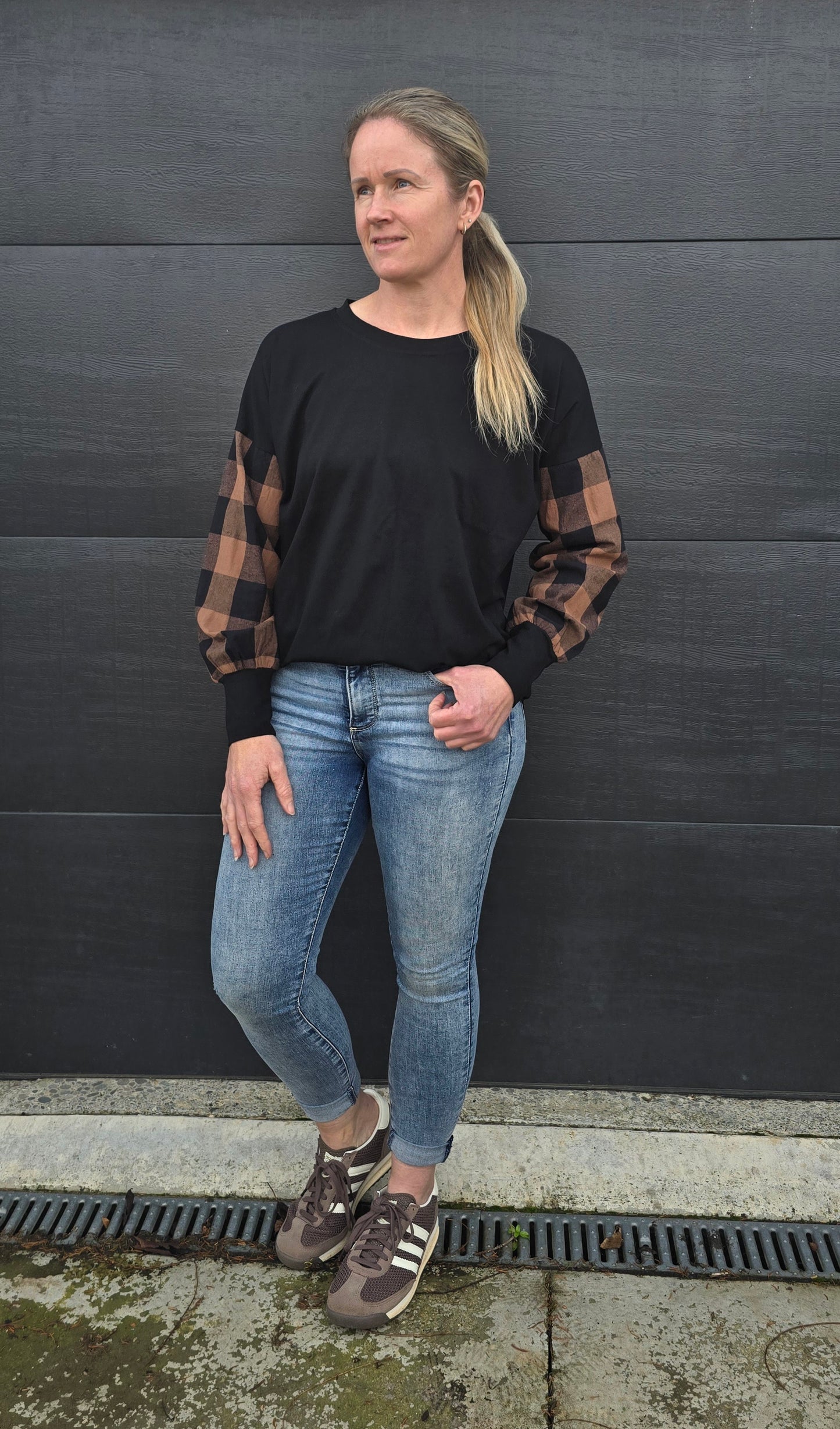 Taylor Top - black/ nutmeg check