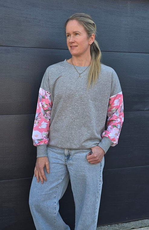 Riley sweat - Grey/ pink floral