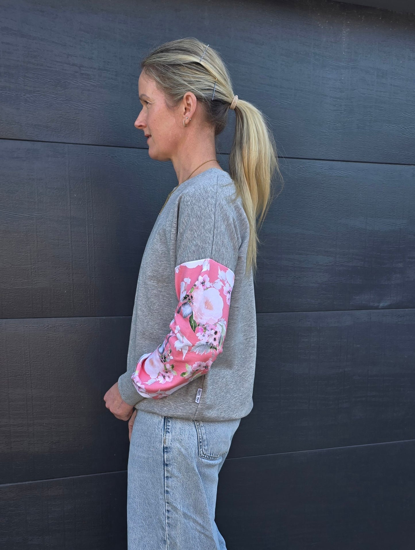 Riley sweat - Grey/ pink floral