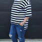 Weekender short sleeve sweat- Navy & white stripe