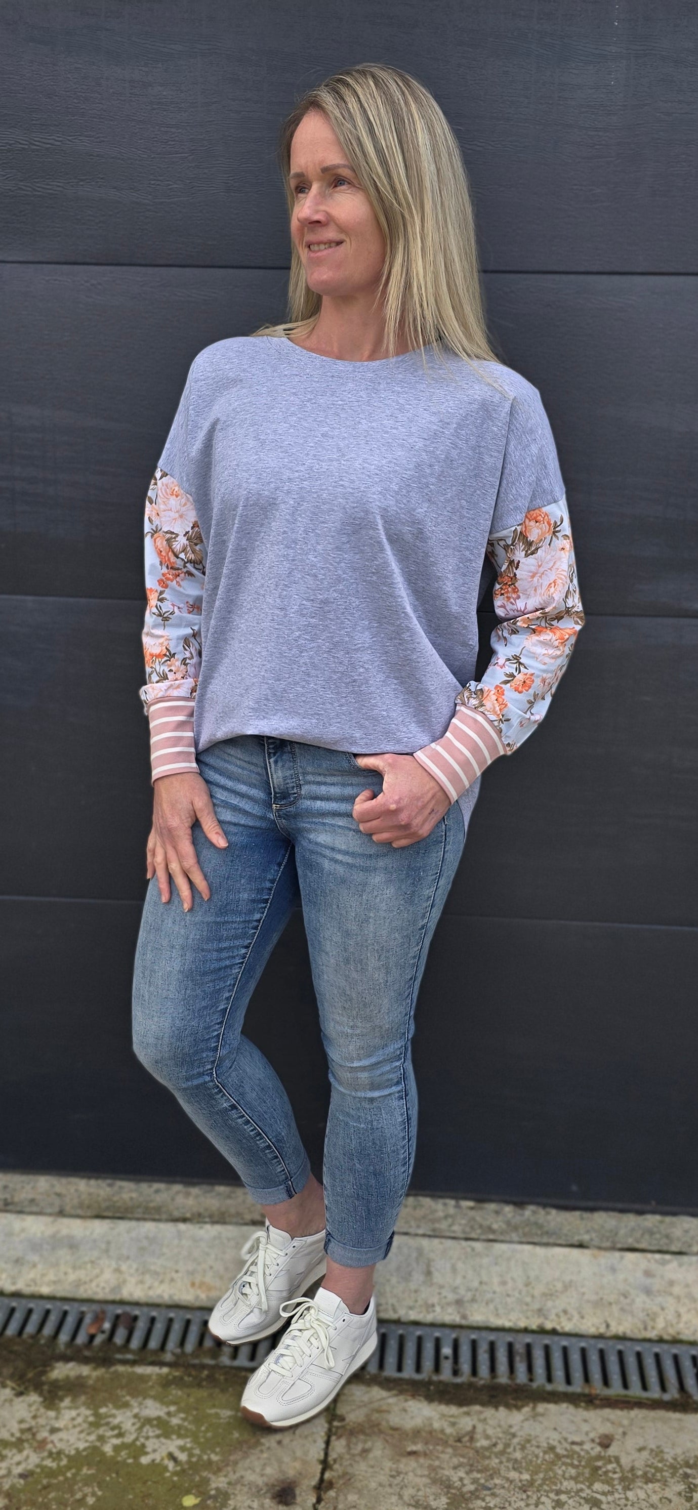 Taylor Top - Grey Marle/vintage floral