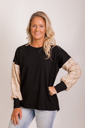 Taylor Top - beige/pink/ black check
