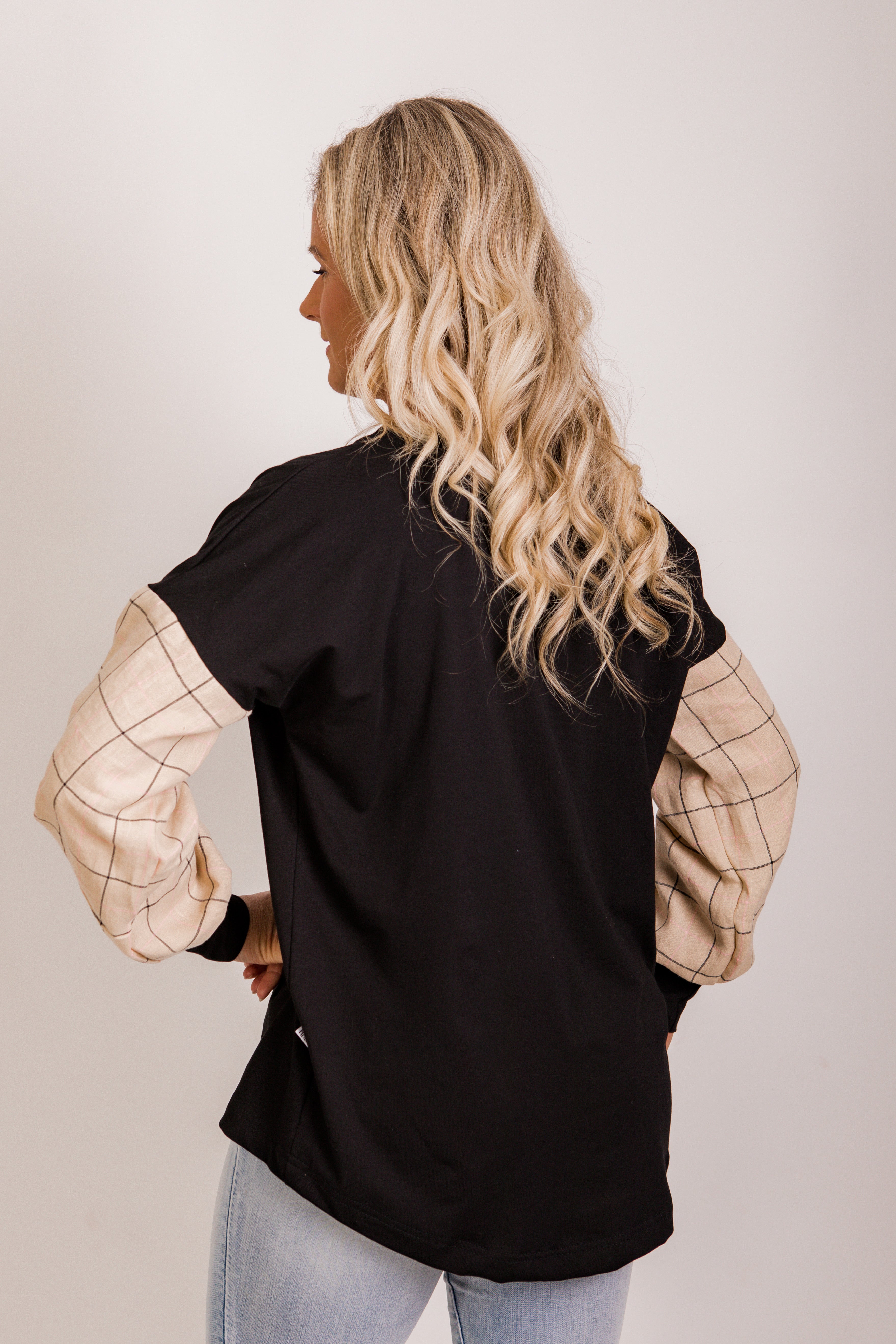 Taylor Top - beige/pink/ black check