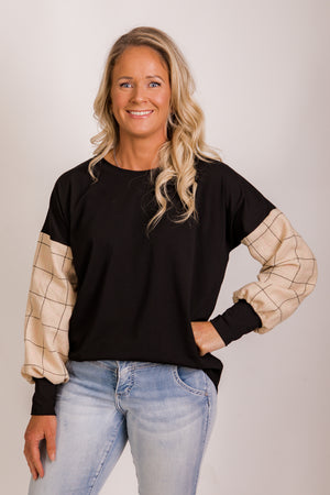 Taylor Top - beige/pink/ black check