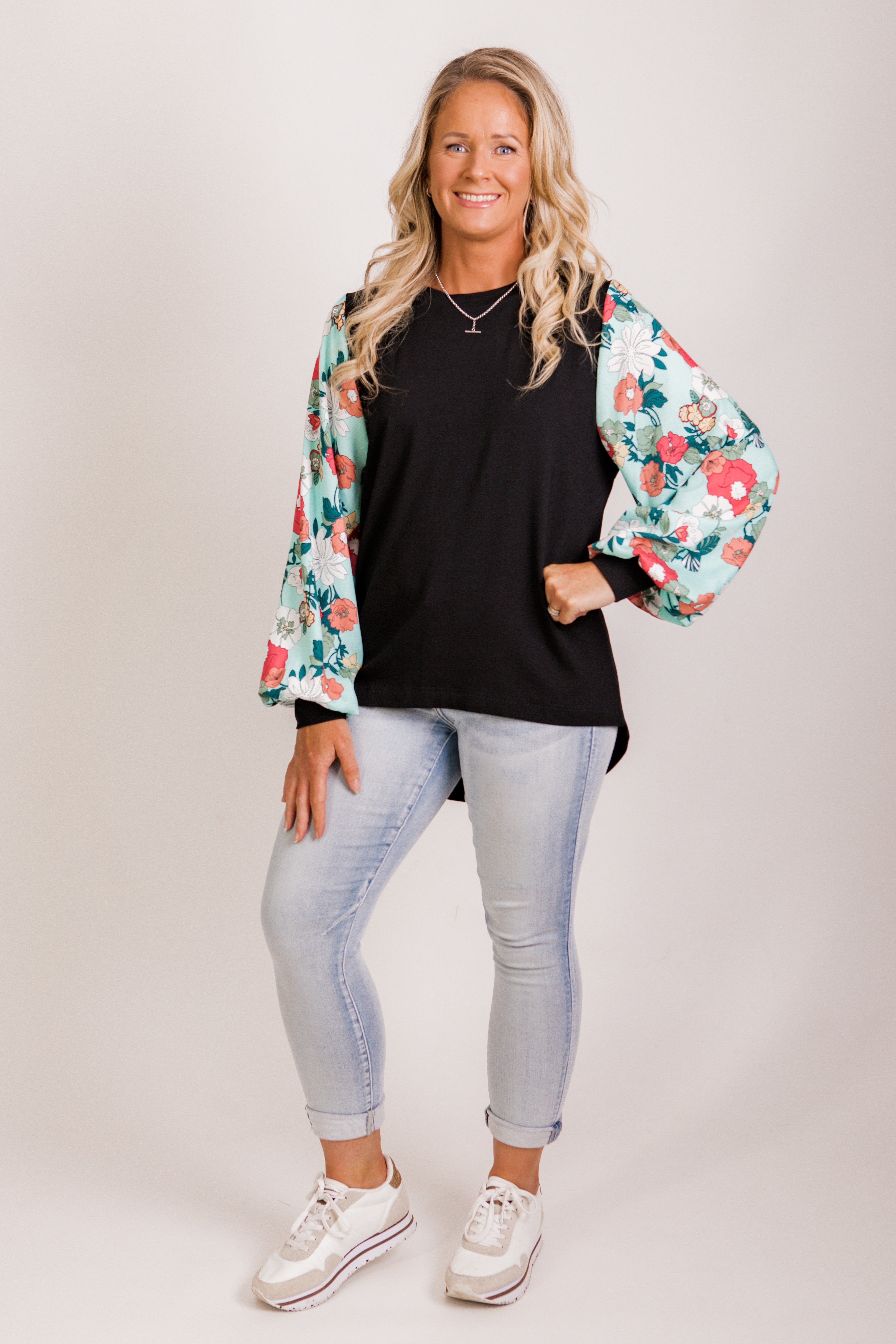 Lisa top - Black/mint floral