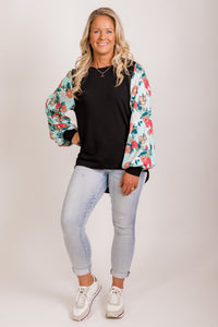 Lisa top - Black/mint floral