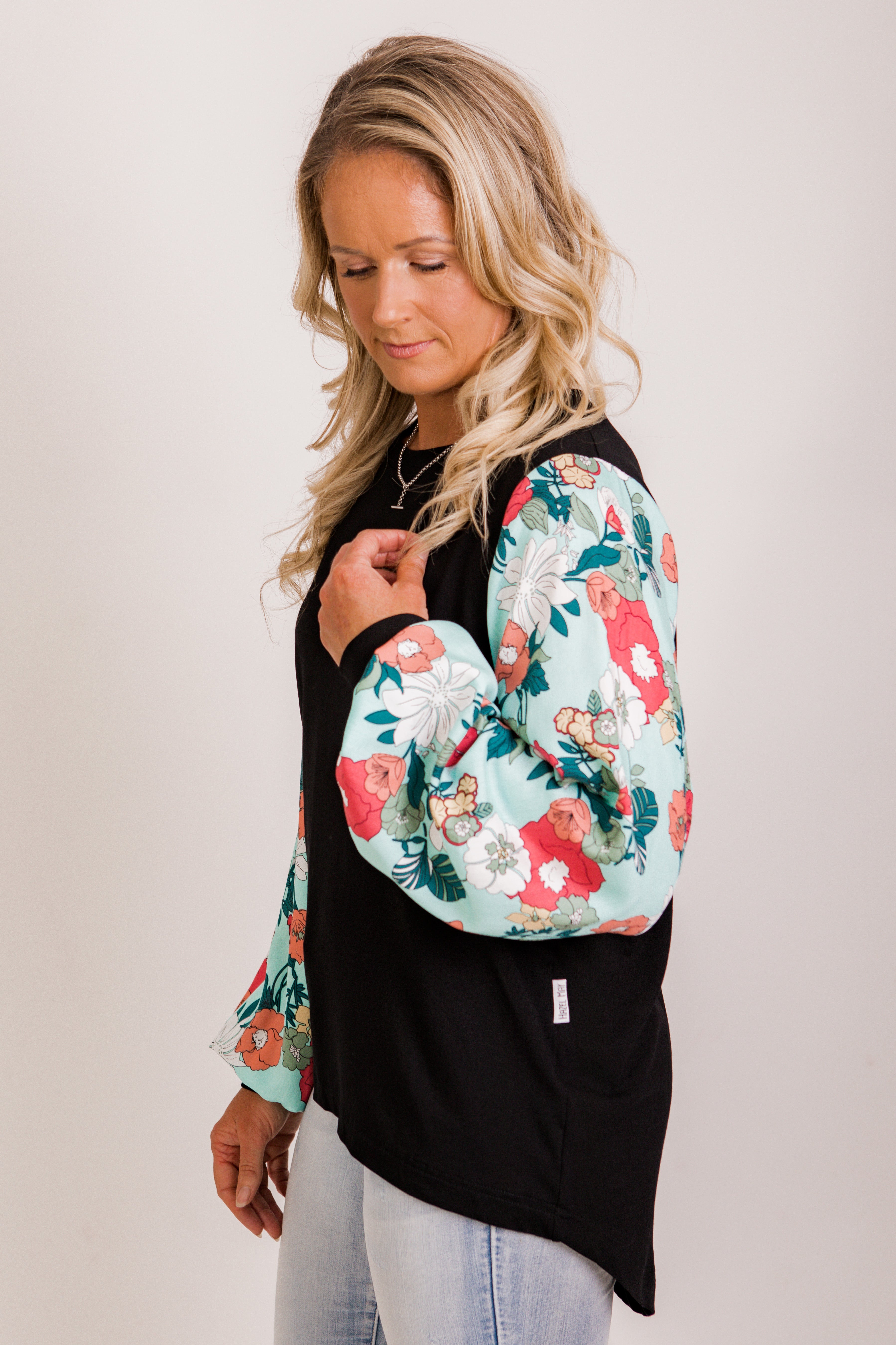 Lisa top - Black/mint floral
