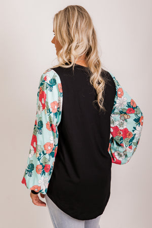 Lisa top - Black/mint floral